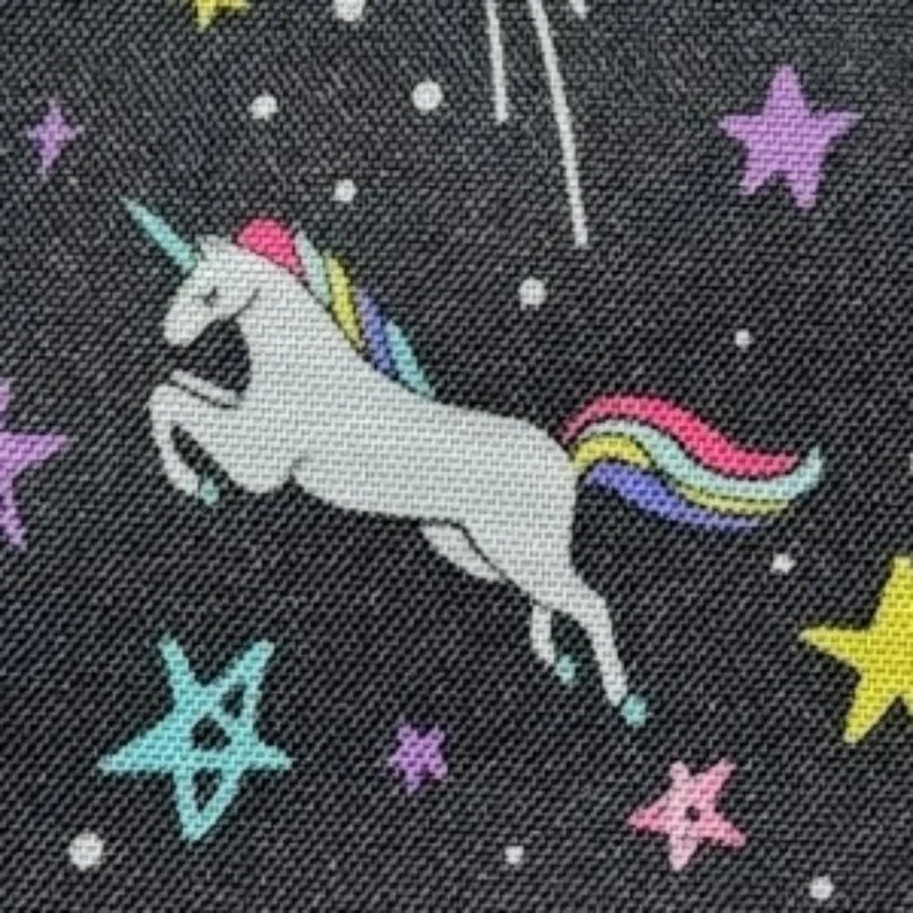 Tablet sleeve with unicorn print and purple trim